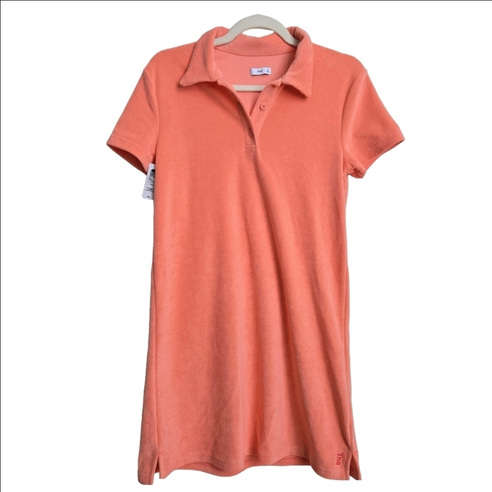 TNA Yale Strawberry Sorbet Terry Short Sleeve Mini Polo Dress